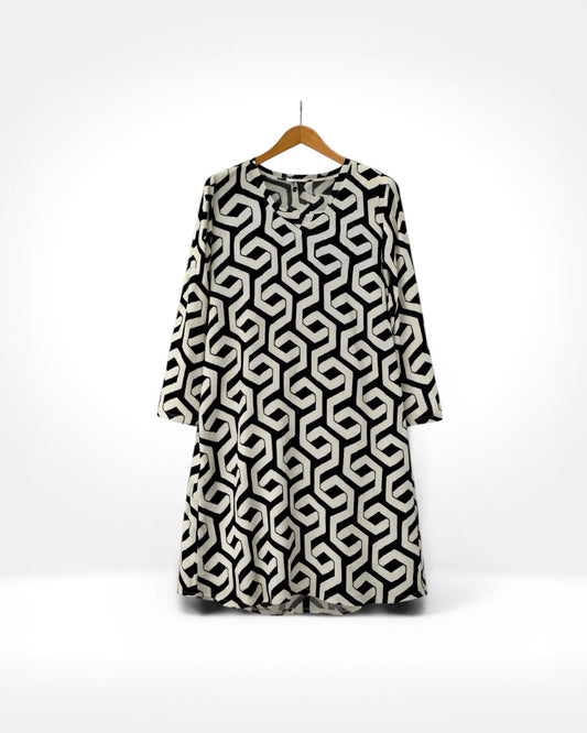 Monochrome Geoprint Tunic Dress (Bella Blue)