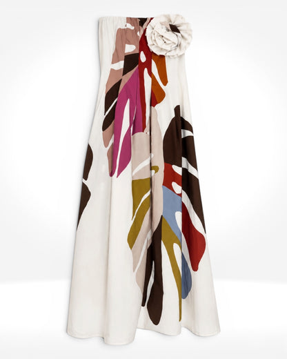 Abstract Strapless Maxi Dress