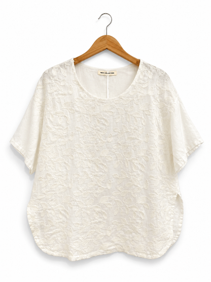 Vine Embroidered Linen Top