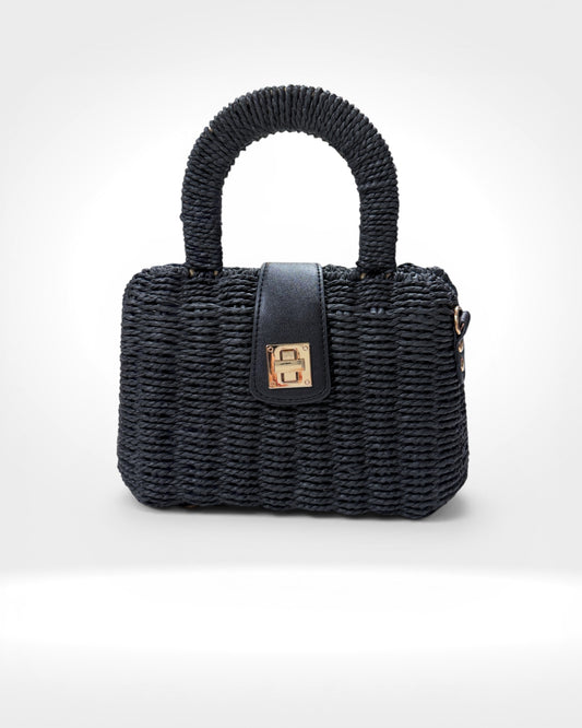 Black Woven Top Handle Bag