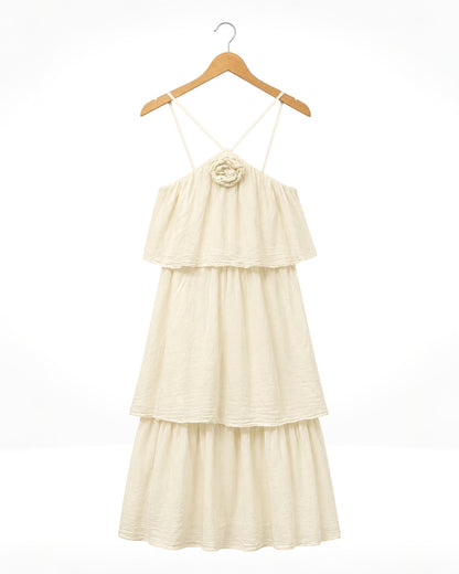 Rosette Tiered Cotton Dress