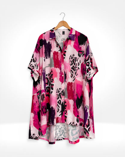 Leopard Brushstroke Button Tunic Shirt (Bella Blue)