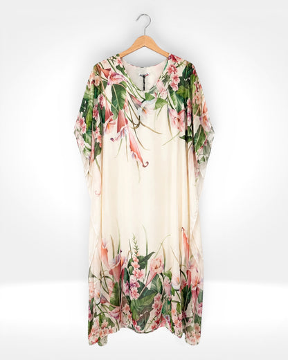 Botanical Silk Kaftan Dress