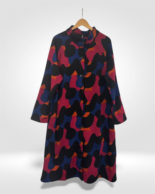 Abstract Waves Button Coat (Bella Blue)