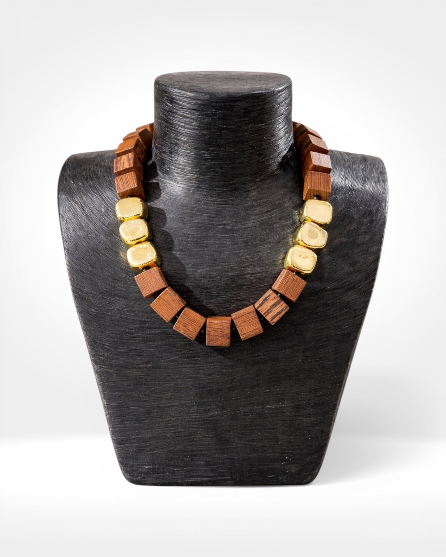 Wood & Gold Cube Necklace