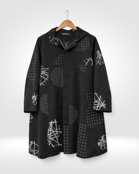 Abstract Grid Hooded Coat (Bella Blue)