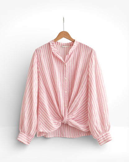 Twist-Hem Cotton Stripe Shirt