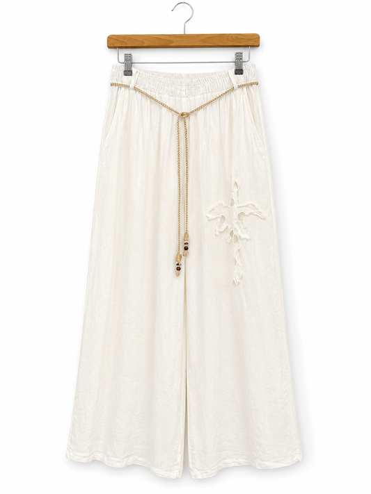 Sorrento Palm Linen Palazzo Trousers