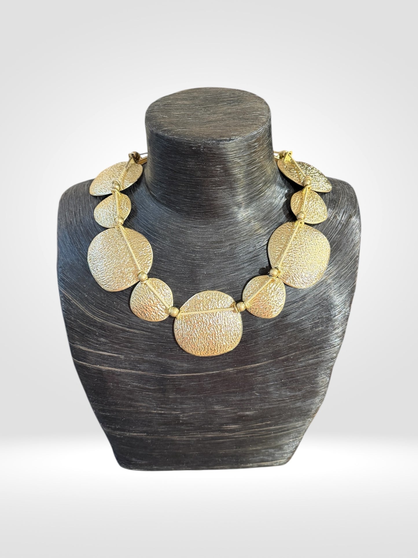Gold Textured Disc Necklace