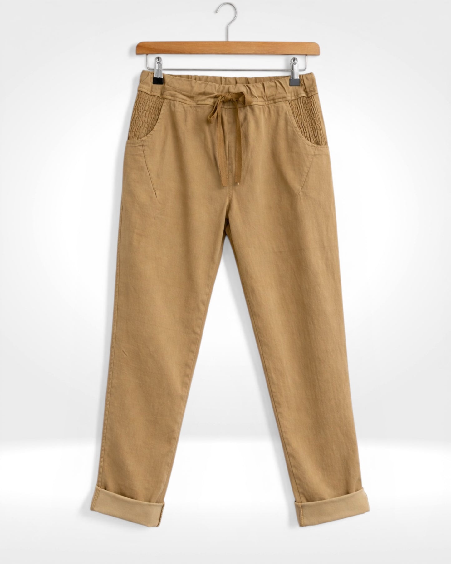 Pantalon texturé kaki à cordon de serrage et poches