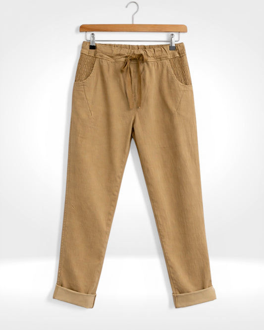 Tan Textured Pocket Drawstring Trousers