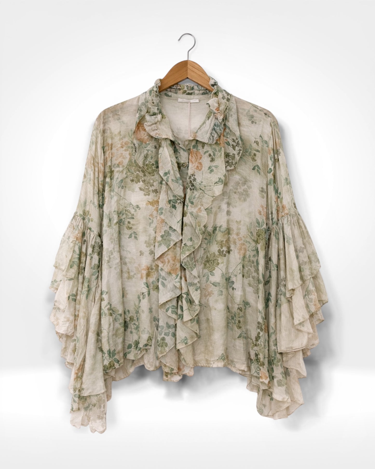 Vintage Bloom Ruffle Front Blouse