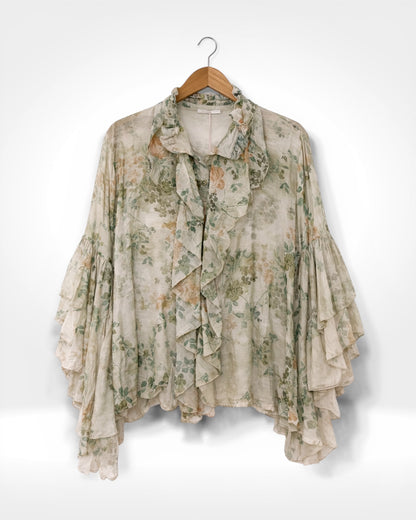 Vintage Bloom Ruffle Front Blouse