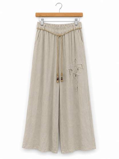 Sorrento Palm Linen Palazzo Trousers