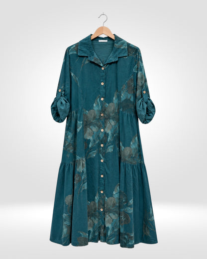 Italian Fine Needle Cord Floral Shirt Dress