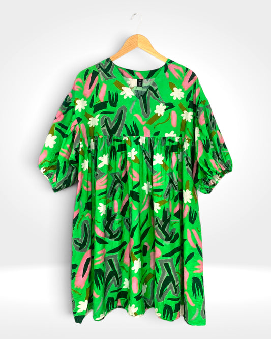 Green Abstract Print Smock Tunic (Bella Blue)
