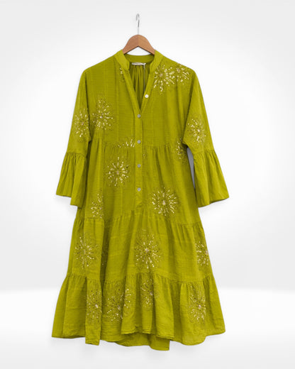 Blossom Shimmer Tiered Midi Dress