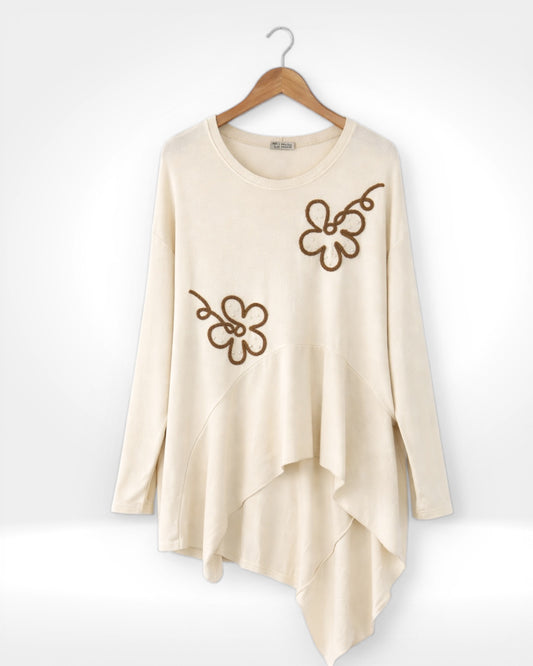 Floral Appliqué Asymmetric Tunic