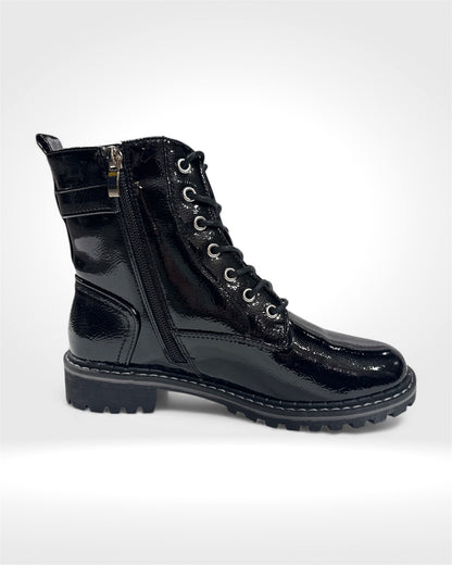 Black Patent Lace-Up Combat Boot