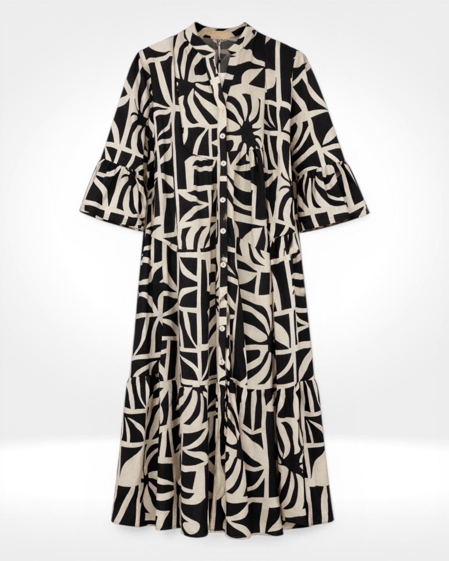 Abstract Print Tiered Midi Shirt Dress