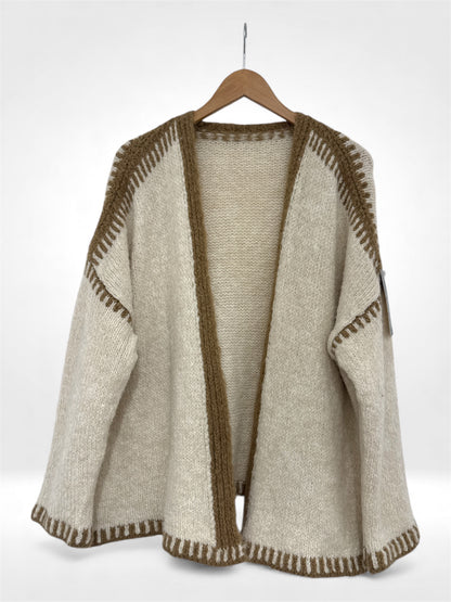 Hand-Stitched Contrast Knit Cardigan