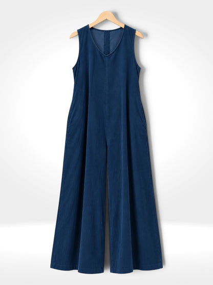 Fine Corduroy Wide-Leg Jumpsuit