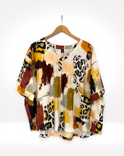 Abstract & Animal Print Relaxed Top (Bella Blue)
