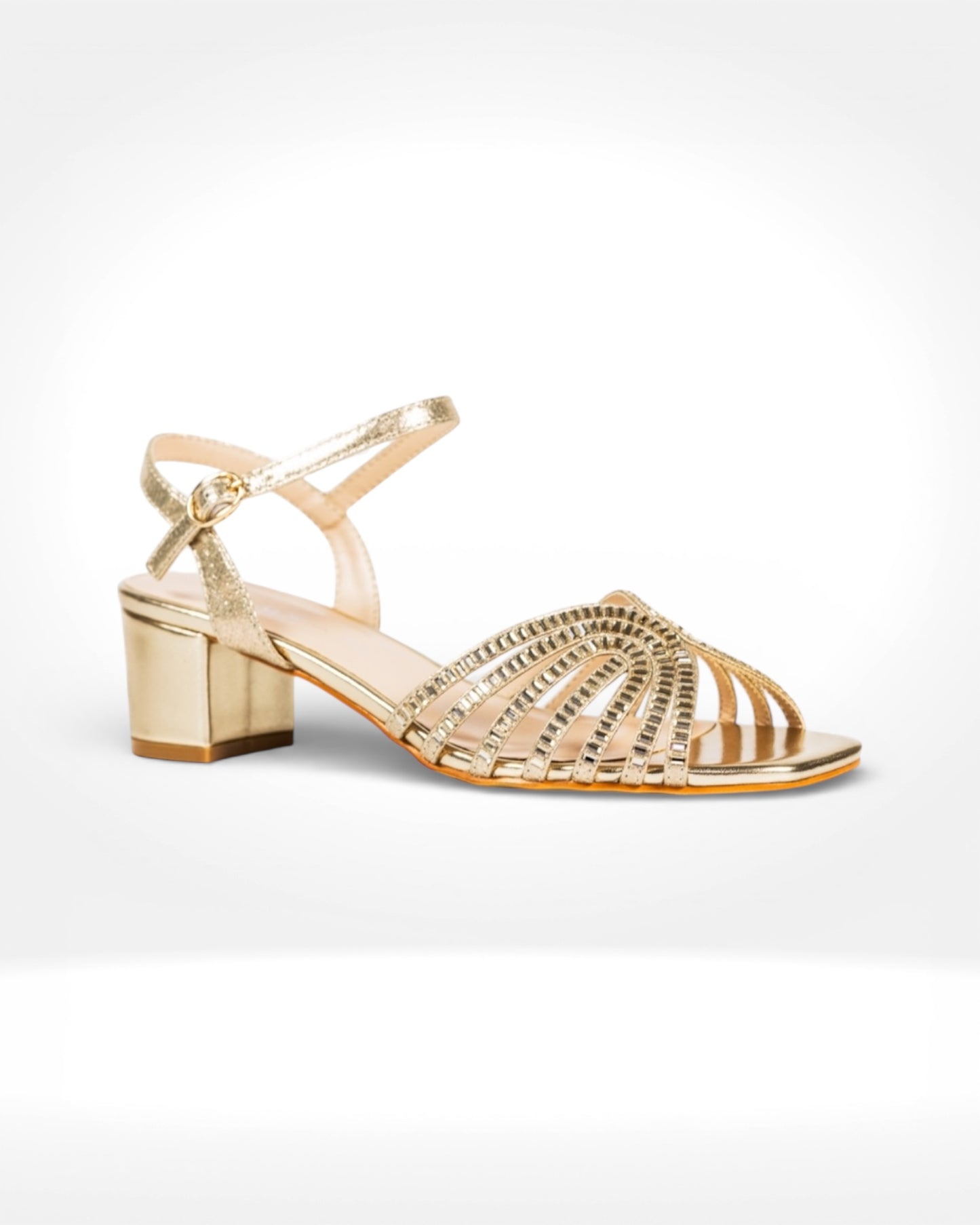 Twinkle Gold Block Heel Sandal