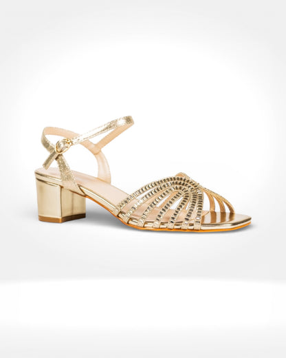 Twinkle Gold Block Heel Sandal