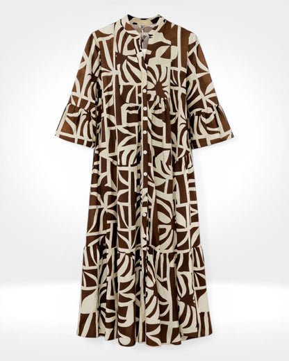 Abstract Print Tiered Midi Shirt Dress