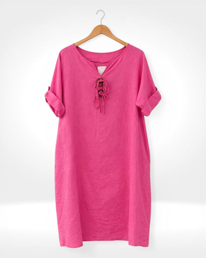 Linen Button Detail Dress