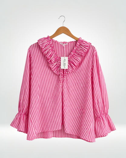 The Juliette Ruffle-Collar Striped Blouse
