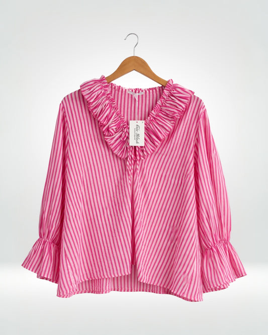 The Juliette Ruffle-Collar Striped Blouse