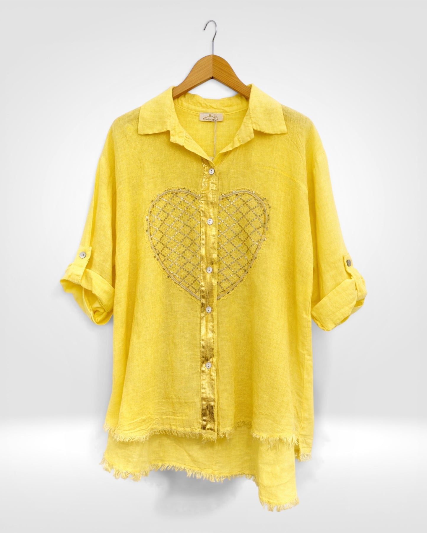 Linen Sequin Heart Shirt