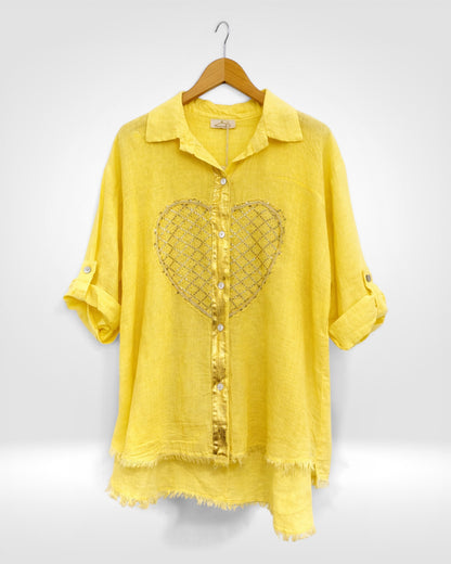 Linen Sequin Heart Shirt