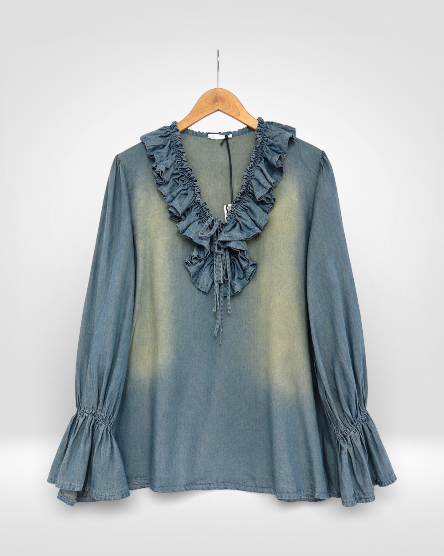 Indigo Ruffle Denim Blouse