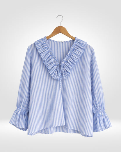 The Juliette Ruffle-Collar Striped Blouse