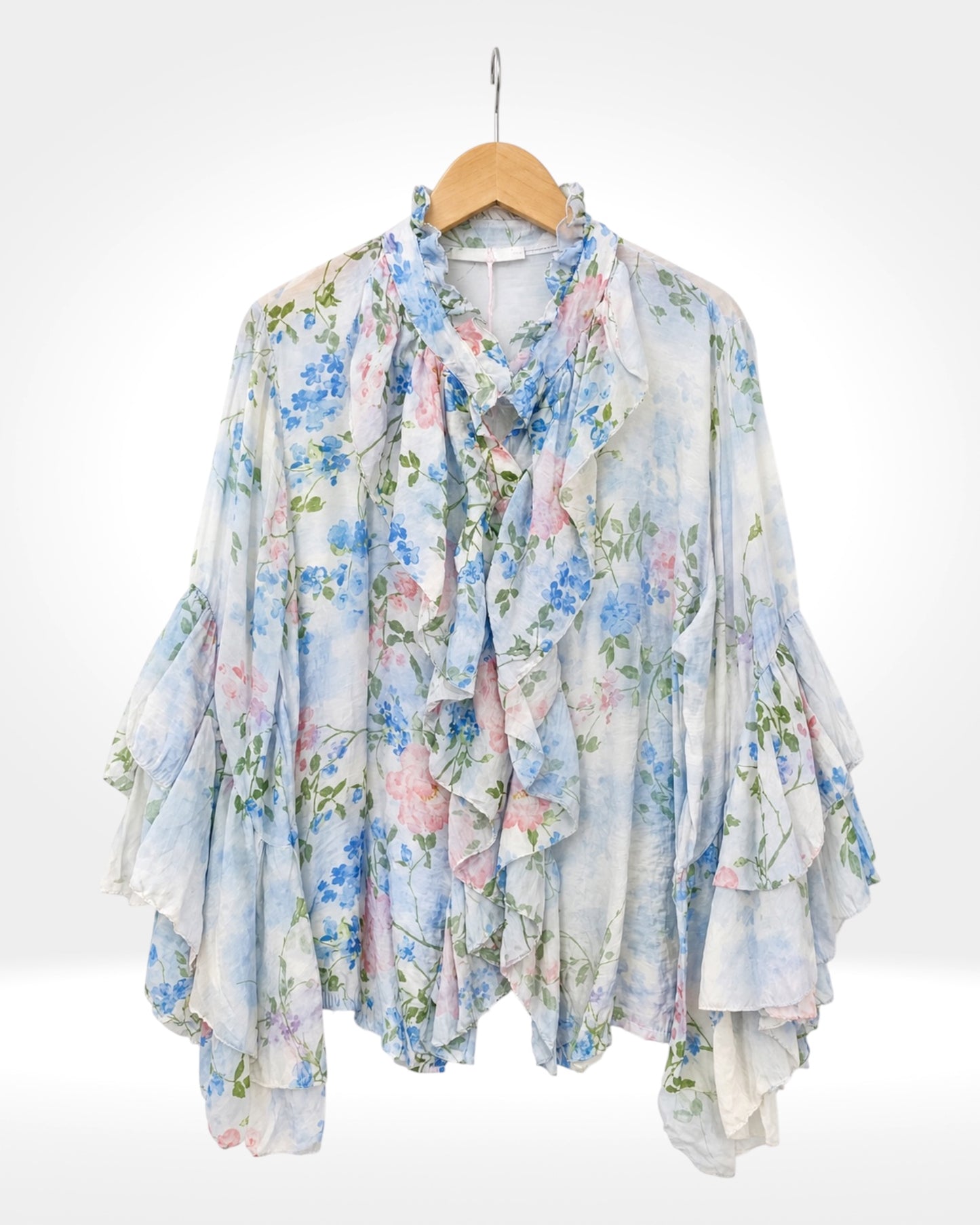 Vintage Bloom Ruffle Front Blouse