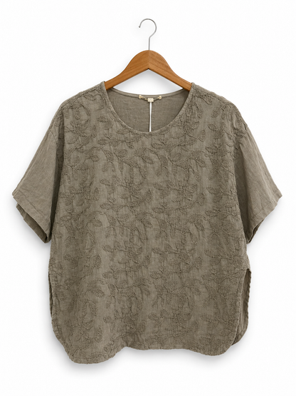 Vine Embroidered Linen Top