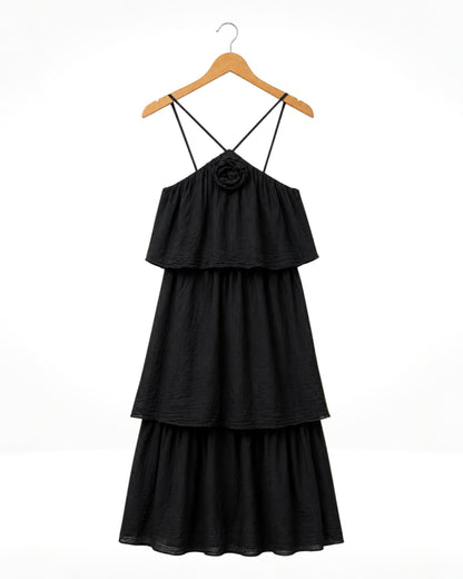 Rosette Tiered Cotton Dress