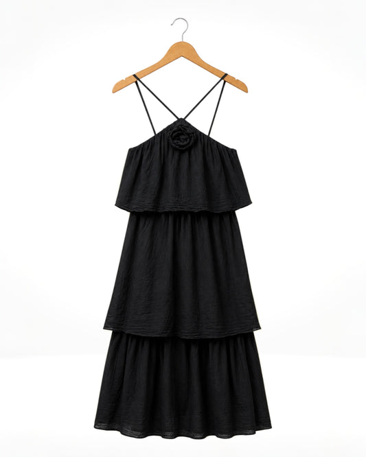 Rosette Tiered Cotton Dress