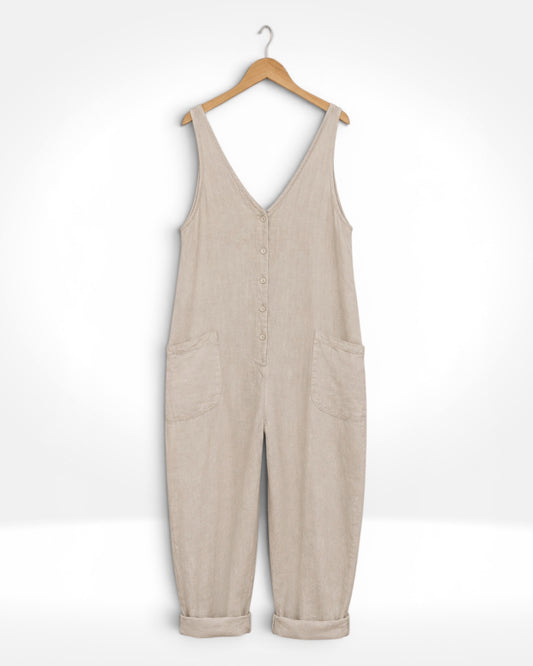 Linen Barrel-Leg Jumpsuit