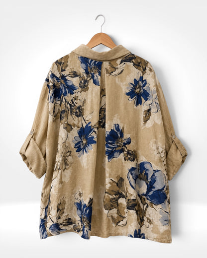 Italian Blue Blossom Linen Shirt