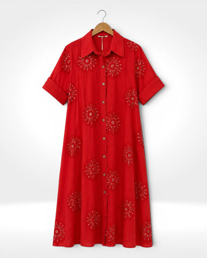 Bloom Pailletten Baumwollhemdkleid