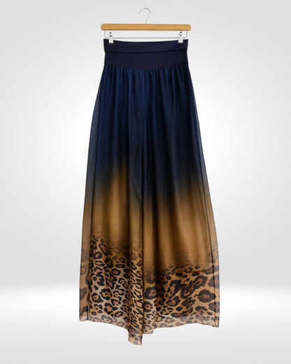 Wide-Leg Silk Animal Trousers
