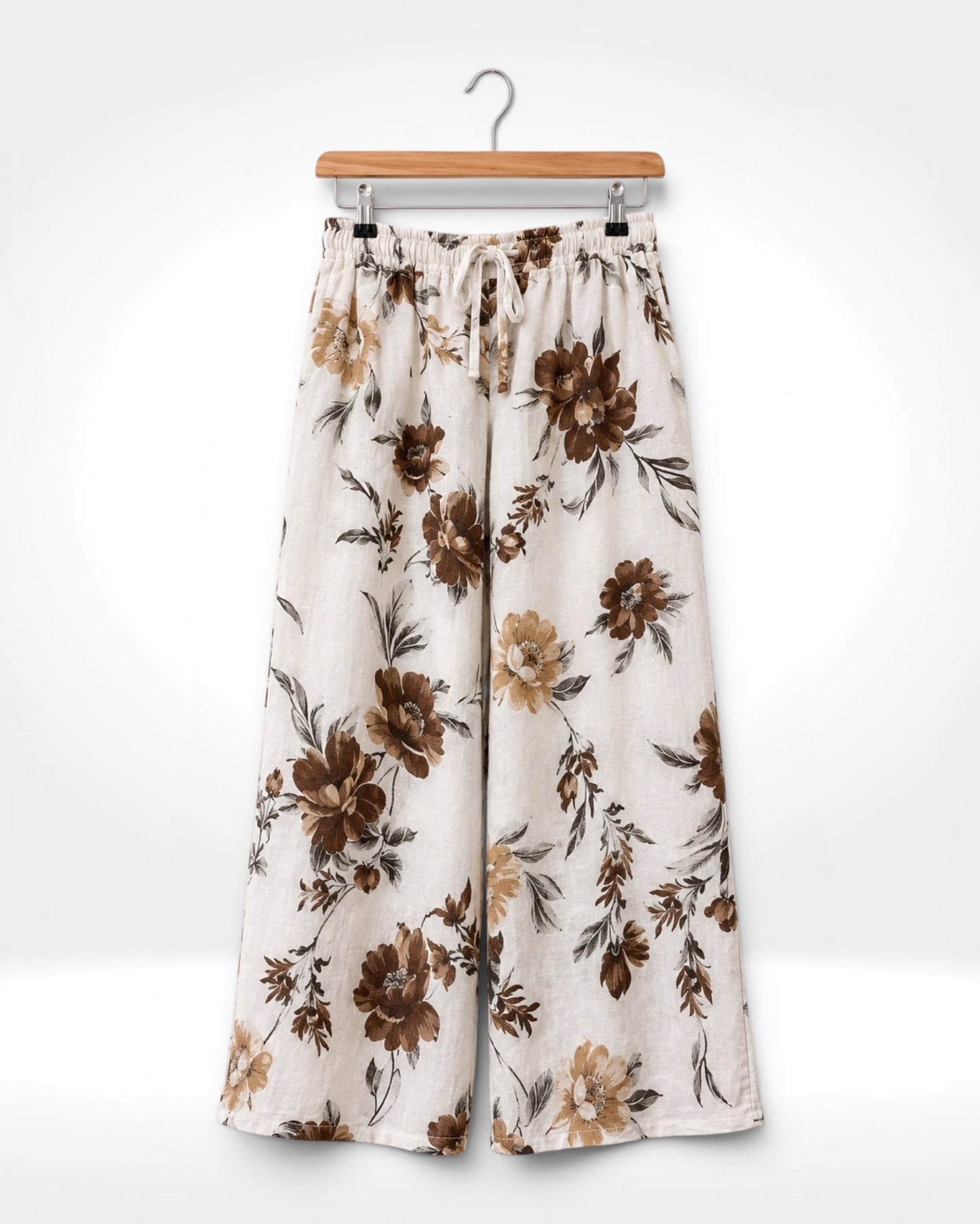 Mocha Bloom Linen Trousers