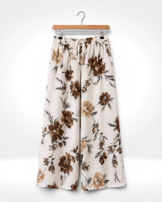 Mocha Bloom Linen Trousers