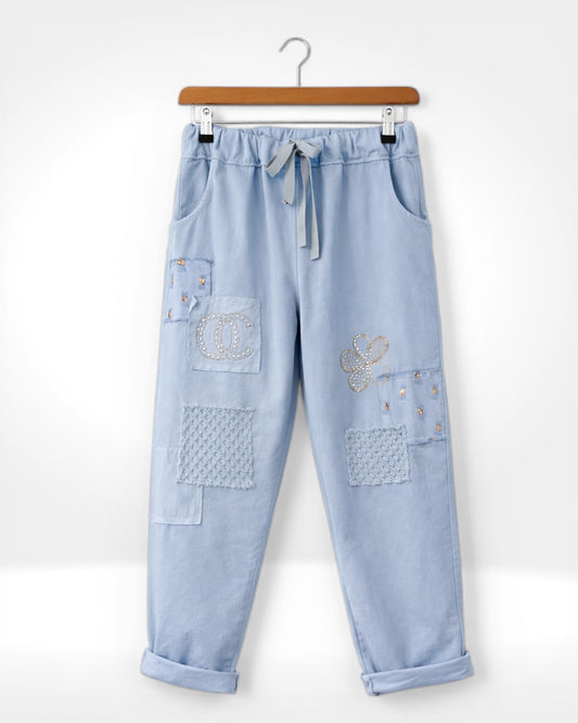 Blue Cotton Patch Trousers