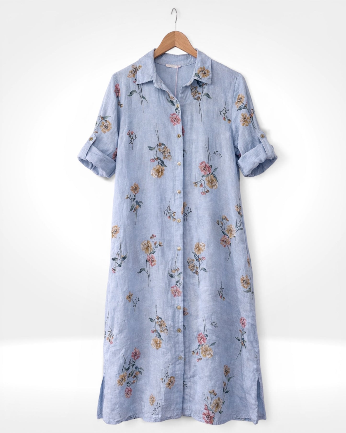 Linen Floral Button Shirt Dress