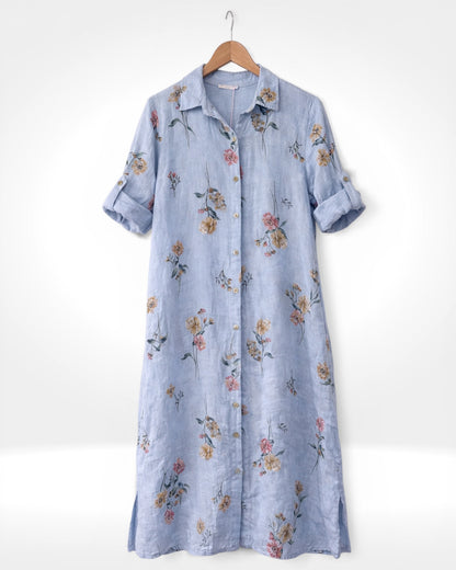 Linen Floral Button Shirt Dress